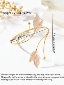 1pc Casual Minimalist Gold Leaf Oil-Drip Metal Arm Cuff, Niche Design Adjustable Open Cuff Bracelet Body Chain For Women, Party, Prom, Holiday, Gift For Best Friend - Meat Powder - View 2