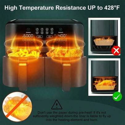 50/100/200pcs Disposable Air Fryer Liners, Rectangular, Kitchen Accessories, Non-Stick Baking Paper, Suitable For Dual-Sided Air Fryers, Air Fryer Accessories, Oil-Proof And Water-Proof Air Fryer Parchment Paper Liners, Suitable For Kitchen Air Fryers