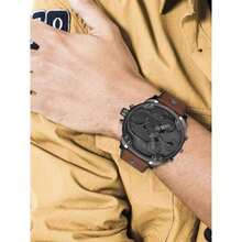 Men Diesel DZ7413Z Industrial Multi-Time Zone Wrist Watch, Grey Gradient Dial Calendar Retro Cowhide Band 3 Bar Hip Hop Fashion Quartz Watch - one-size - View 7
