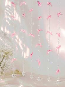 Pink Crystal Beaded Door Curtain With Satin Bow, Room Divider Curtain, Wedding Bedroom Hallway Hanging Decor, Romantic Home Aesthetic Party Decoration Backdrop - Multicolor - View 8