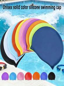 Topi Renang Wanita untuk Rambut Panjang, Bahan Silikon dengan Desain Pelindung Telinga, Cocok untuk Rambut Panjang, Unisex, Topi Renang Dewasa Tahan Air dan Anti Selip untuk Rambut Panjang, Perlengkapan Pantai, Aksesori Pantai, Pelampung Kolam Renang - MultiWarna - View 1