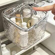 1 Stück klarer Kunststoff-Wäschepod-Spender mit Klappdeckel, fasst 120+ Pods, transparenter Desktop-Organizer für Waschraum-Aufbewahrungslösung, Waschmittelbehälter - Übersicht 1