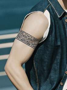 1Pc Man Tattoo Fake Temporary Tattoos Totem Geometric Semi Permanent Waterproof Sweatproof Last For 1-2 Weeks Anti-Friction Non-Reflective Black For Woman And Men Arm Chest Waist Back Tattoo Stickers - KJ - View 2