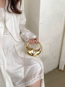 2026 European & American New High-End Exquisite Moon-Shaped Handbag For Women, Niche Creative Design Shoulder Crossbody Bag - Gold - View 5