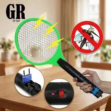 Raquete Elétrica Recarregável Para Matar Insetos Moscas Mosquitos Bivolt 110v 220v Botão De Segurança - Verde - Visão 2