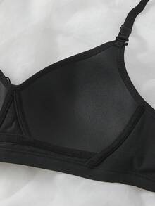 1件女款舒適睡眠無線軟罩杯純色棉質內衣 - 黑色 - 查看 10