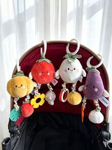 1pc Newborn Baby Plush Rattle Doll, Cute Fruit Embroidery Hanging Ornament With Bell, Portable Grip Training Windchime Soother Doll With BB Sound And Rattle, Suitable As Stroller/Car Seat Accessory, Newborn Gift - Multicolor - View 4