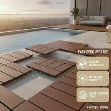 [Free Shipping] H Style 12 Inch Interlocking Deck Tiles, PP Material DIY Snap Together Flooring, Non-Slip Patio Floor Mats For Balcony Porch Poolside Backyard, Easy Installation, Brown, 44 Pack-XY255609 - 1 - View 2