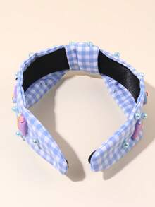 1pc Back To School Knotted Headbands,Gingham Stripe Apple Pencil Pearl Decor Hair Band ,Teen Hair Accessories For First Day Of School,School Supplies - Multicolor - View 10
