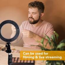 Juego de luz anular LED alimentado por USB con control remoto, luz anular ajustable para grabación de video, transmisión en vivo, reuniones en línea, trabajo remoto, maquillaje, selfie y creación de contenido, incluye soporte estable y soporte para teléfono, iluminación portátil para oficina en casa y estudio - Anillo de luz de 6 pulgadas + clip - Ver 3