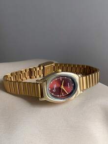 This Square Bamboo-Patterned Quartz Watch Is Suitable For Daily Wear, And Also Makes A Perfect Gift For Birthdays And Christmas. - Gold - View 7