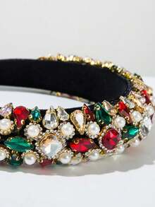1pc European & American Vintage New Velvet Baroque Women's Headband, Fashionable Gemstone & Pearl Decorated Super Shiny Ball Party Headpiece, Unique Creative Elegant High-End Holiday Essential Women's Outfit Hair Accessory - Color - View 3