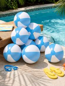 6/3pcs Inflatable Beach Balls, Large Rainbow Beach Ball Bulk Pack, Suitable For Pool Party, Adult Summer Pool Games, Beach Games, Hawaiian Pool Party Favors - Blue and White - View 3
