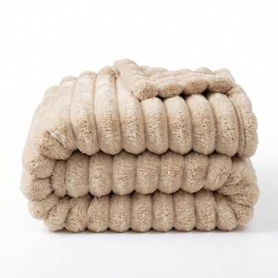 1pc Luxury Faux Rabbit Fur TV Blanket - Soft Double-Sided Plush, Suitable For Sofa, Bed, Office Nap And Travel, Striped Pattern, All Season, Hand Wash Only, Travel Blanket | Luxury Plush Blanket | Back To School; School Supplies, Dorm Bedding