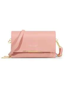 Bolsa Transversal de PU da Moda Bolsa de Ombro com Aba Bolsa Feminina da Moda Bolsa para Celular & Carteira - Rosa chiclete - Visão 8