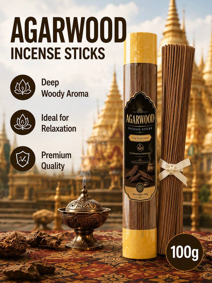 100g Agarwood Incense Sticks, Agarwood Aromatherapy, Long-Lasting Fragrance, Stress Relief, Suitable For Hosting Guests, Reading, Gifting, Indoor Air Purification, Yoga, Spa Treatment And Meditation - Agarwood Incense Sticks - View 1