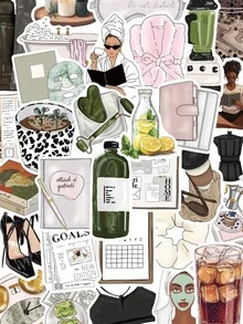 50pcs Exquisite Girl Stickers For Decorating Musical Instruments, Guitar, Water Cup, Mug, Skateboard, Laptop, Coffee Cup, Luggage, Diary, Scrapbook - Multicolor - View 1