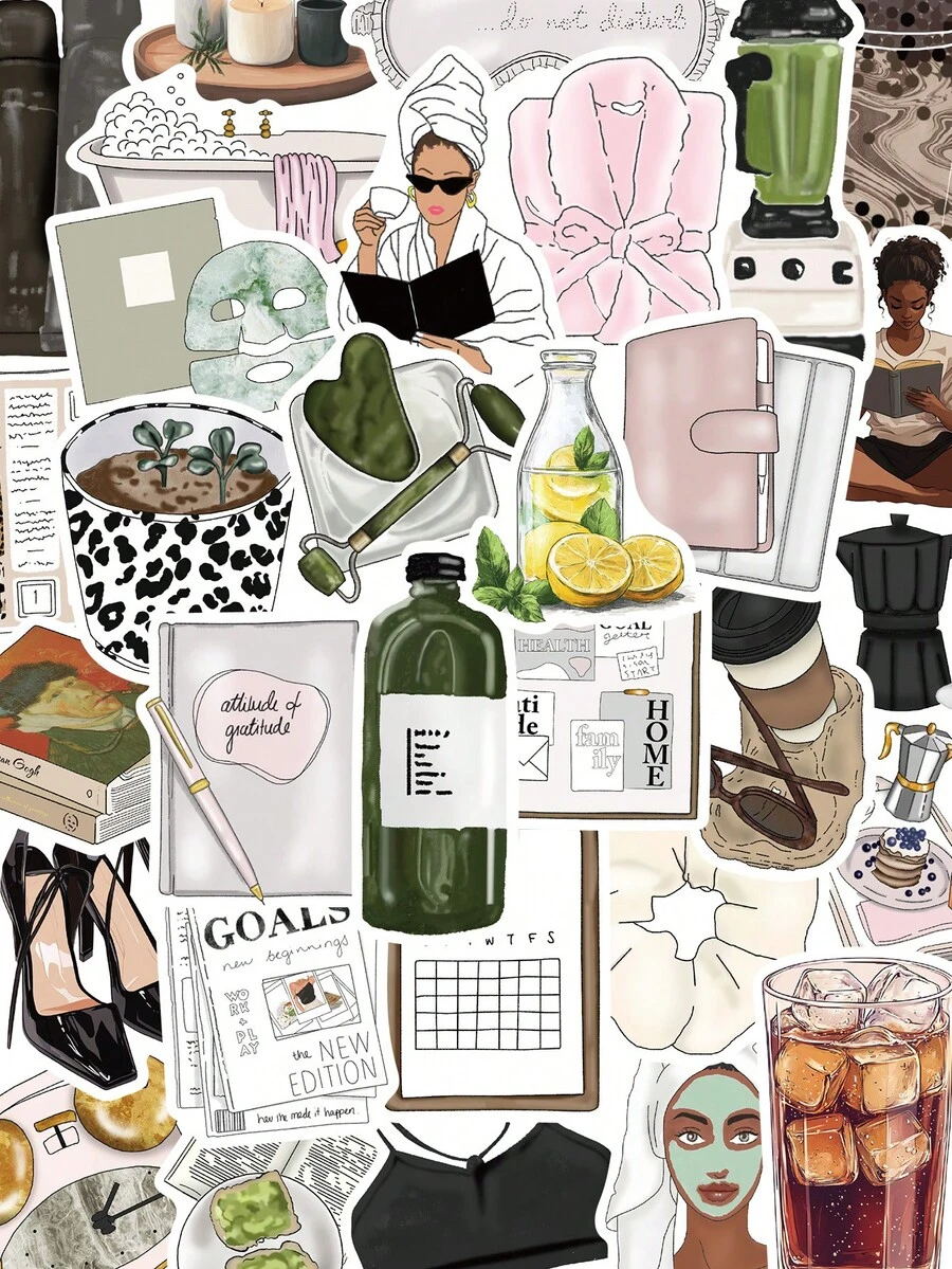 50pcs Exquisite Girl Stickers For Decorating Musical Instruments, Guitar, Water Cup, Mug, Skateboard, Laptop, Coffee Cup, Luggage, Diary, Scrapbook - Multicolor - View 1