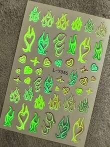 4 Peças Adesivos de Arte de Unhas Estilo Neon Y2K, com Padrões Vibrantes de Chama, Raio e Frutas Tropicais, Suprimentos Profissionais para Artista de Unhas, Adequado para Festivais de Música, Festas de Praia de Verão e Looks de Unhas da Moda Diária - Multicolorido - Visão 8