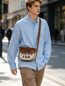 PIENG FAN Vintage Canvas Crossbody Bag, Men's Shoulder Bag, Adjustable Strap, Multi-Pocket Large Capacity Commuter Bag, Lightweight Messenger Sling - Multicolor - View 4