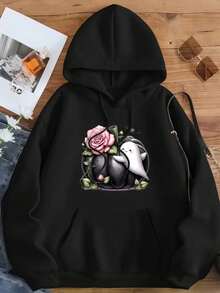 Moletom feminino preto, blusão feminino com capuz, moletom de inverno, casaco feminino, jaqueta de moletom, roupa de frio, moletom casual, moletom confortável, moletom básico - Preto - Visão 1