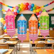 4/8pcs 74cm 4-Color Pencil Shaped Back To School Party Decoration Cartoon Balloon Set - View 2