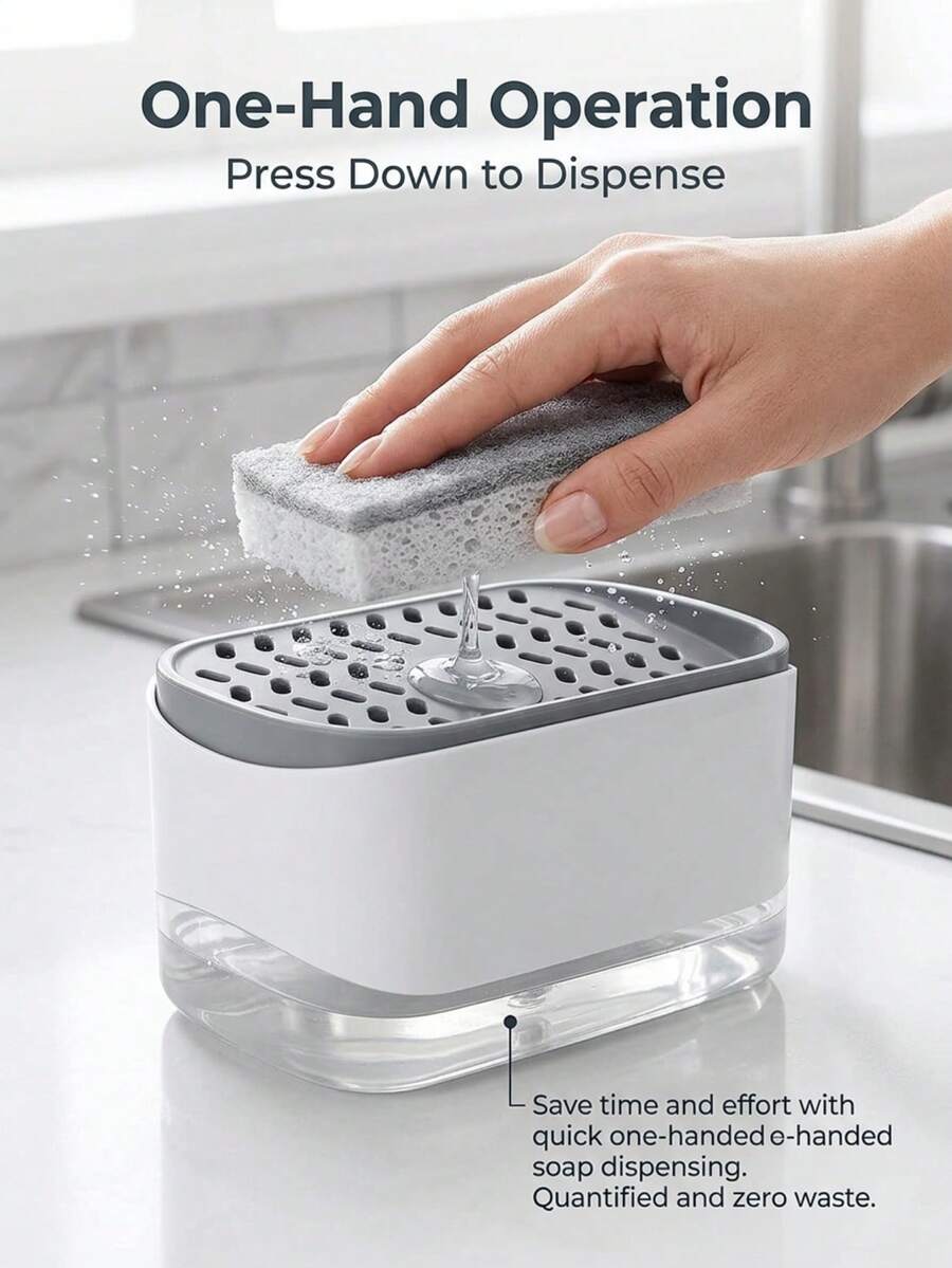 Gift: 1pc Sponge, Random Color) Kitchen Soap Dispenser, Countertop Soap Pump Dispenser, Sponge Nozzle, Dish Soap Dispenser, Kitchen, Storage, Kitchen Essentials, Liquid Soap Dispenser, Soap Dispenser - Designed For Cleaning Dishes In The Kitchen Sink, Equipped With Convenient Non-Slip Base. - Multicolor - View 1
