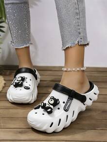 Casual Fashion Slip-On Clogs With Cute Bear Decoration, Lightweight Men's Slides For Outdoor, Vacation And Daily Wear - Black - View 2