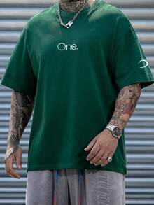 Kaos Pria Lengan Pendek Kerah Bulat dengan Cetakan Huruf - Dark Green - View 4