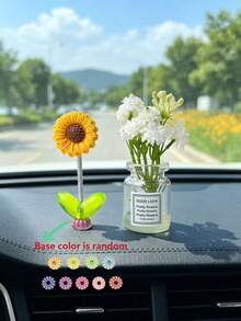 1件裝 花瓶＋向日葵裝飾品 車用裝飾配件 可愛花卉裝飾（底座顏色隨機發貨） - 擺飾 - 查看 12