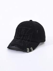 1件中性十字字母刺繡做舊金屬裝飾棒球帽，時尚風格，適合戶外、旅行與日常穿著 - 刺繡 - 查看 5