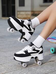 New Style Automatic Roller Shoes For Kids And Adults, Transformable Roller Skates With 4 Retractable Wheels, Walkable - Black - View 4