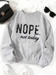 Women's Cotton Blend Lightweight Crewneck Sweatshirt Nope Not Today Graphic All Seasons Casual Back To School Family Holiday Daily Wear - Grey - View 2