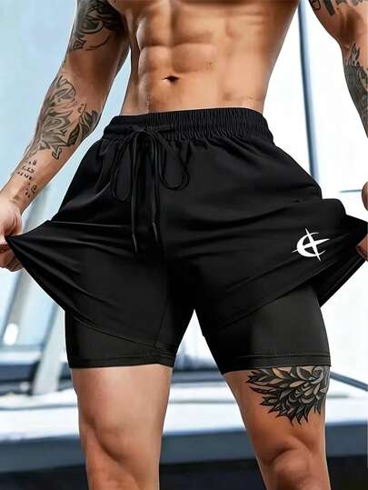 Pantalones cortos deportivos de doble capa para hombre, diseño 2 en 1, tela de secado rápido, protección UV, transpirable, estampado de moda, esencial para correr, fitness, senderismo, estilo de entrenamiento de la Copa del Mundo