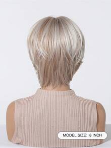 FIVE STARS 8 Inch Straight Bob Wig, Heat-Resistant Synthetic Fiber Layered Pixie Short Hair, Light Gray Gold Silver Highlighted Wig With Side Bangs, Natural Daily Women's Wig, Suitable For Party And Cosplay - Multicolor - View 8