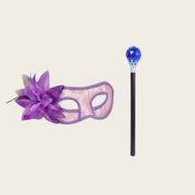 2pcs Sexy Floral Lace Eye Mask & Queen Rhinestone Cane Set, Carnival Wedding Photography Decoration Halloween Costume Props - Multicolor - View 4