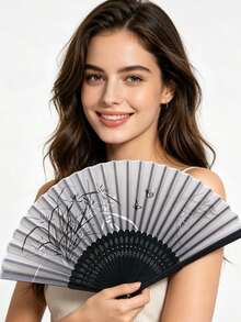 1pc Elegant Vintage Bamboo Folding Hand Fan, Portable For Outdoor Use, Suitable For Wedding, Party, Birthday, Music Festival, Makeup, Cosplay - Multicolor - View 3