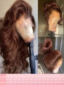 Glueless Human Hair Lace Front Wig, 4x4 5X5 13X6 13*4 Brown Curly Brazilian Virgin Hair Wave Lace Front Wig, Ear To Ear Free Parting, Pre-Cut Lace Closure Wig, Suitable For Beginners, Pre-Plucked Natural Appearance, Heat-Resistant Synthetic Fiber Women's Wig, Halloween - Brown - View 45