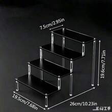 Black Glossy Mirror Acrylic Step Display Stand, Clear Cylinder Support Desktop Organizer Rack For Figurines Cosmetics Jewelry Perfume Storage,Bedroom Room Decor,Back To School - Black - View 9