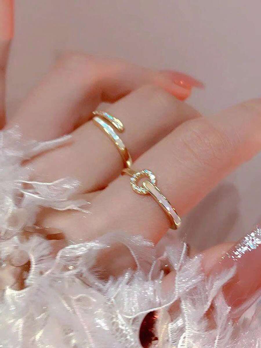 2件組金色優雅奢華小眾高端百搭幾何時尚戒指,適合女性日常、度假、派對佩戴 - 戒指兩件套 - 查看 1
