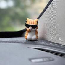Cute Straw Hat Fashion Glasses Cat Car Dashboard Ornament Interior Decor Accessory Gift For Girls - Cat Figurine - View 8
