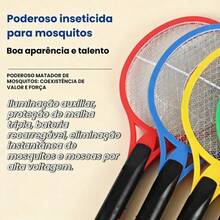 Raquete Elétrica Recarregável Para Matar Insetos Moscas Mosquitos Bivolt 110v 220v Botão De Segurança - Verde - Visão 3
