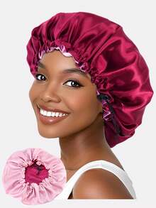 1pc Women's Double Layer Satin Sleep Cap, Beauty Perm Cap, Chemotherapy Cap With Adjustable Buckle, Suitable For Daily Use - Khaki - View 13