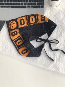 1pc Halloween Sweet & Cool Skeleton Knitted Triangle Bandana Headband For Women, Thin Spring/Summer Outdoor Photography Headscarf, Personalized Headwrap Hat, Cute Handmade Crochet Hair Accessory, Pumpkin/Cobweb/Vampire/Mummy/Ghost - Multicolor - View 4