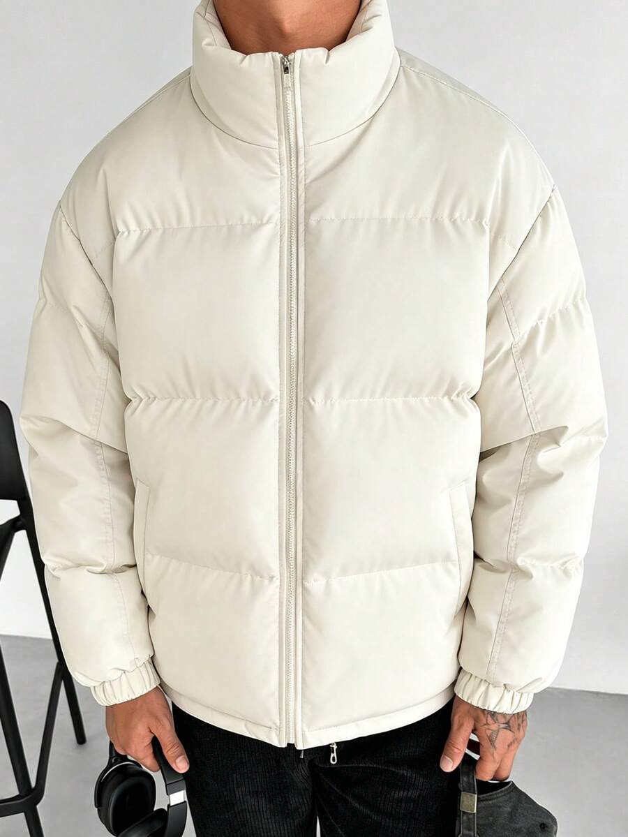 Men's Thick Casual Loose Stand Collar Jacket - White - View 1