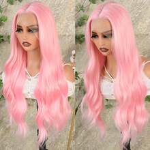 13X4 Free Part Black Green Highlights Body Wave Lace Front Wigs Pre Plucked Soft Long Wavy Hair Wigs Heat Resistant Wave Wigs Glueless Christmas Wig Long Wavy Synthetic Lace Front Wigs For Women Perfect For Daily Wear & Parties - 淺粉色 - 查看 3