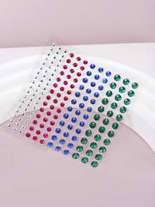 1pc 4-Color Vibrant Large & Small Round Rhinestone Self-Adhesive Face Stickers, DIY Music Festival Party Gift, Daily Decoration, Prom, Hair, Eyes, Face & Body Temporary Decorative Stickers - Multicolor - View 6