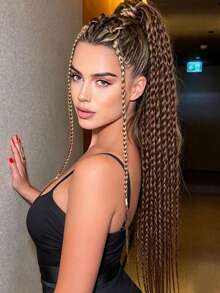 1pc 24 Inch Twisted Ponytail Wig, Heat Resistant Synthetic Hair - Multicolor - View 8