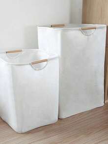 1pc Linen Fabric Laundry Basket, Foldable, Convenient Fabric Laundry Basket, Home Bedroom/Bathroom Laundry Basket, Foldable Doll/Storage Basket, Large Capacity - Beige - View 2