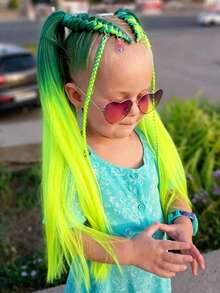 2pcs DIY Ponytail Hair Extensions, Synthetic Fiber Braided Hair Extensions With Rubber Hair Bands, Suitable For Children - Multicolor - View 5